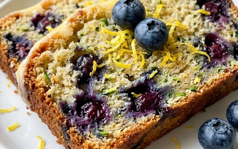 Lemon Blueberry Zucchini Bread with Lemon Glaze